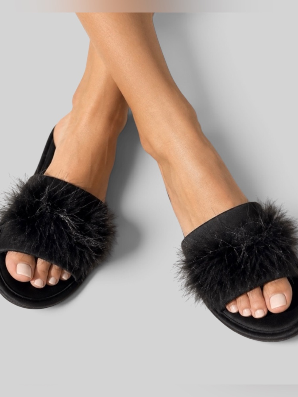INC Black Faux Fur Slide Slippers Women’s Size 7–8